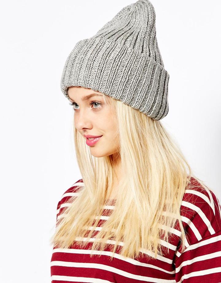 Monki Chunky Knit Hat - Gray Melange
