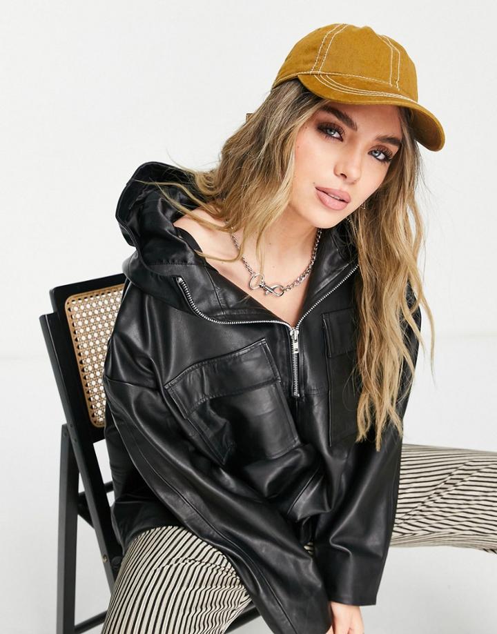 Bolongaro Trevor Hooded Leather Anorak Jacket In Black