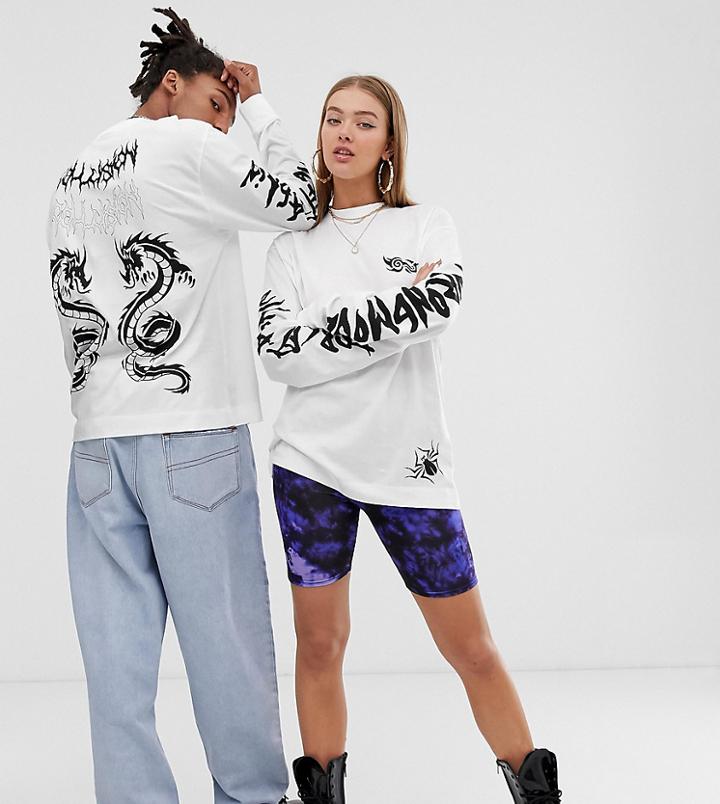 Collusion Unisex Long Sleeve T-shirt With Placement Print - White