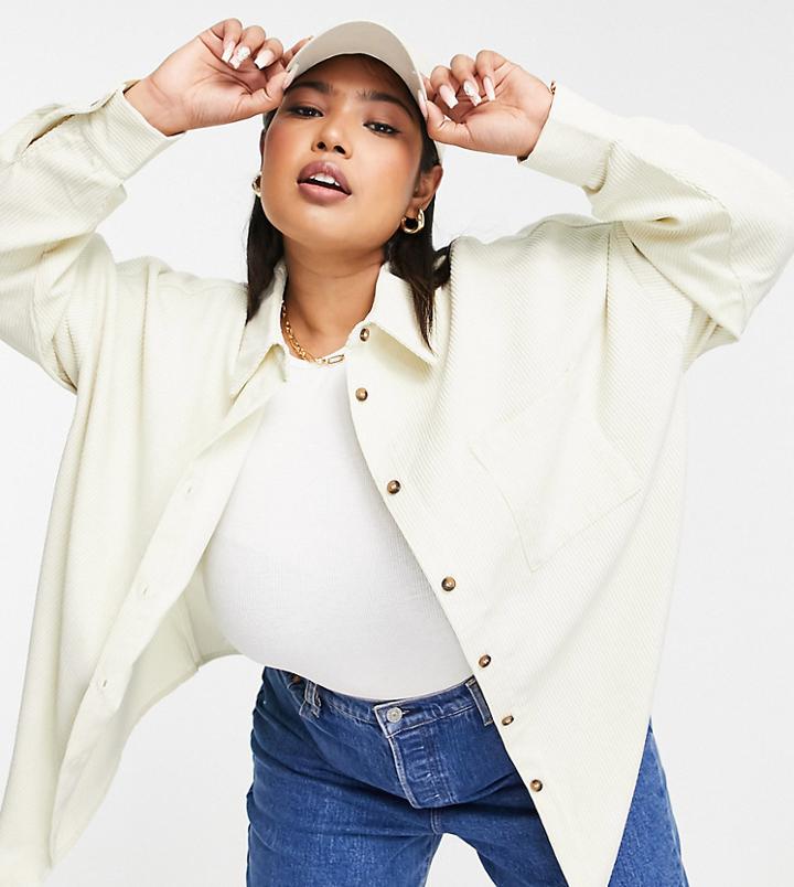 Collusion Plus Oversized Cord Shirt In Ecru-white