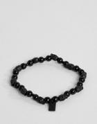 Icon Brand Black Beaded Bracelet With Skull Bead - Black