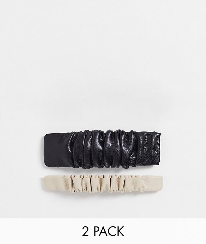 My Accessories London Ruched Pu 2 X Multipack Snap Hair Clips In Black And Beige