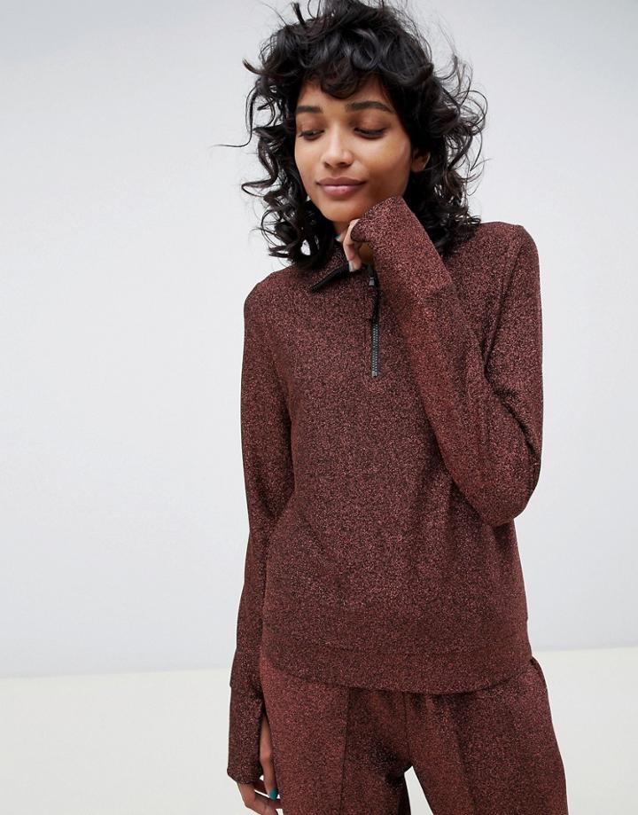 Asos White Sparkly Lurex Half Zip Top Two-piece - Brown