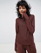 Asos White Sparkly Lurex Half Zip Top Two-piece - Brown