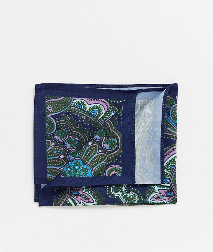 Asos Design Navy Paisley Pocket Square