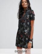 Reclaimed Vintage Inspired Festival Mini Dress With Button Up Detail - Black