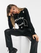 Asos Design Christmas Sweater With Embroidered Slogan In Black