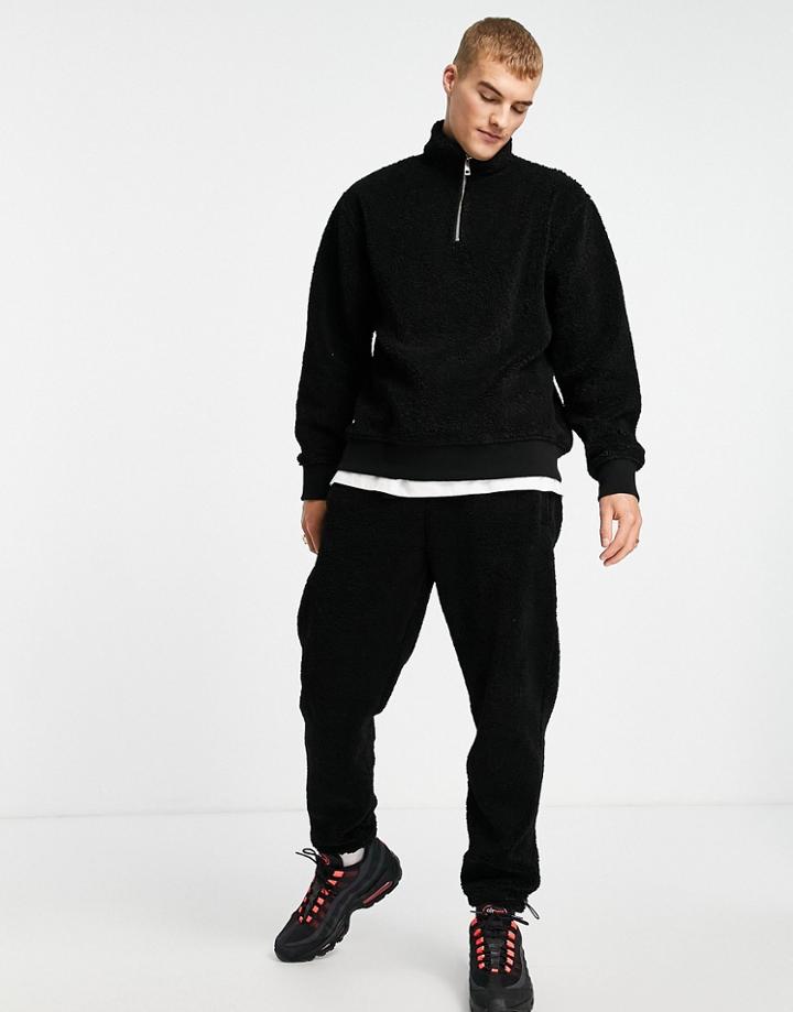 Topman Sherpa Half Zip Sweatshirt In Black - Part Of A Set