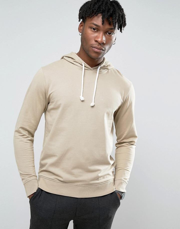Troy Crew Neck Hoody In Washed Sand - Beige