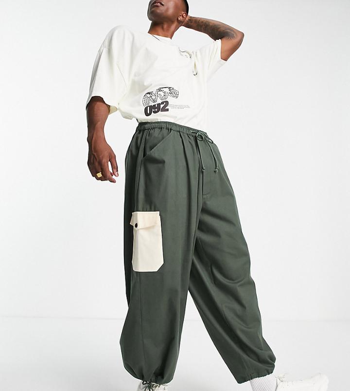 Reclaimed Vintage Inspired Cargo Pants In Khaki With Contrast Pocket-black