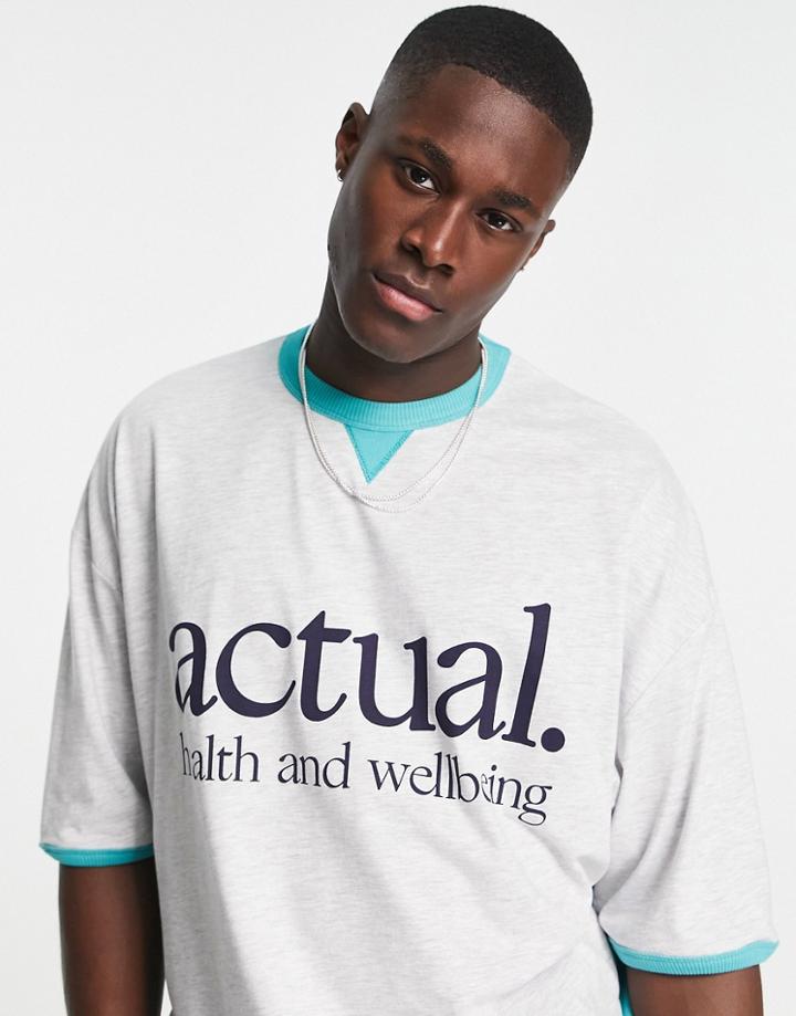 Asos Actual Oversized T-shirt With Ribbed Panel Detailing And Prints In Multi - Part Of A Set-white