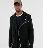Asos Design Tall Wool Mix Biker Jacket In Black - Black