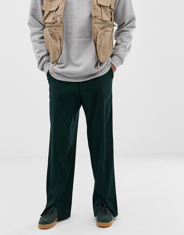 Asos Design Wide Leg Pants With Front Split In Green - Blue