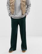 Asos Design Wide Leg Pants With Front Split In Green - Blue