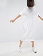 Asos White Contrast Frill Jersey T-shirt Dress - White