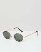 Monki Oval Sunglasses In Gold - Gold