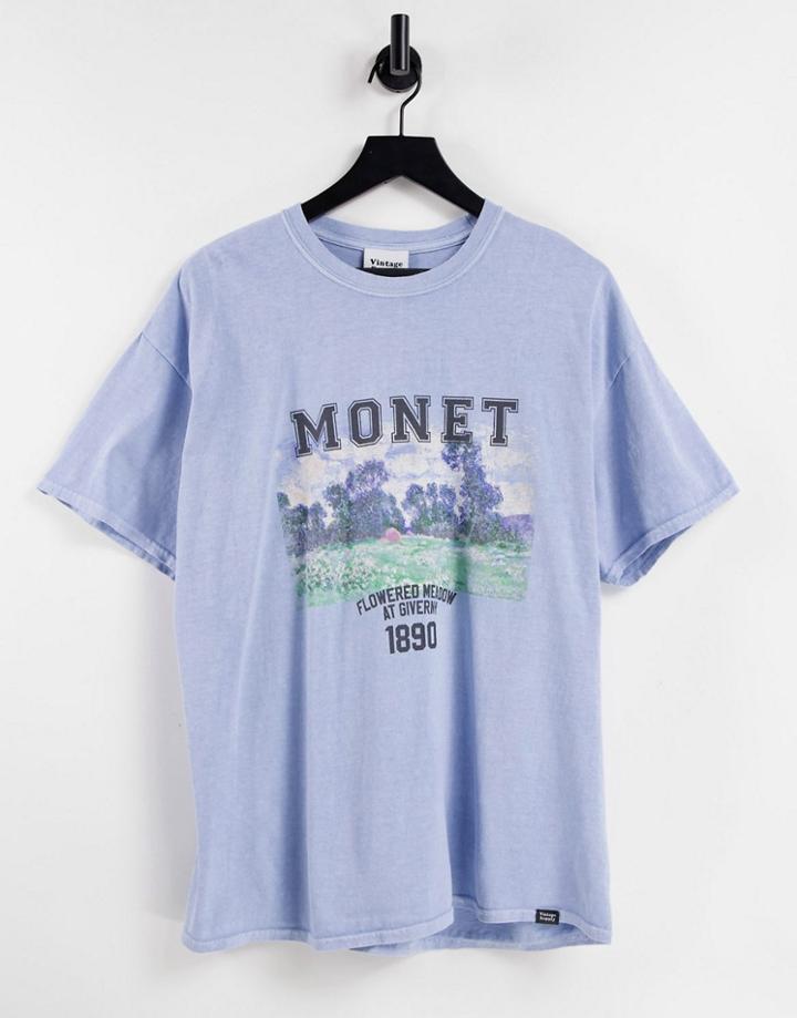 Vintage Supply Monet Varsity T-shirt In Blue-blues