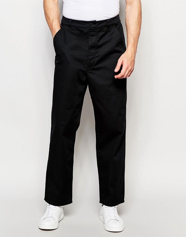 Asos High Waist Straight Leg Chinos In Black - Black