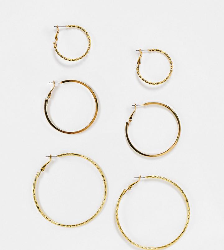 Asos Design 14k Gold Plated Pack Of 3 Hoop Earrings In Fine Mixed Size