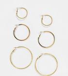 Asos Design 14k Gold Plated Pack Of 3 Hoop Earrings In Fine Mixed Size