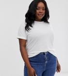 Asos Design Curve T-shirt With Roll Sleeve In Linen Mix In White