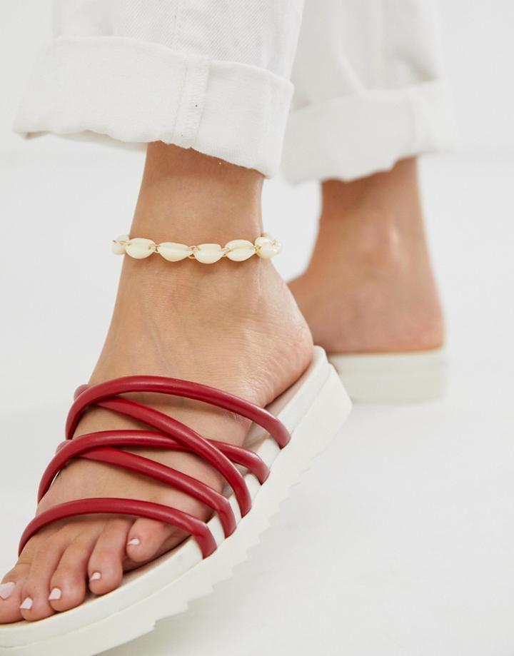 Asos Design Anklet With Faux Shells - Gold