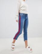 Only Straight Leg Crop Jean With Sports Stripe-blue