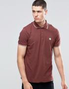Pretty Green Polo Shirt With Twin Tip In Slim Fit Burgundy - Red