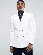 Asos Skinny Blazer In White With Gold Buttons - White