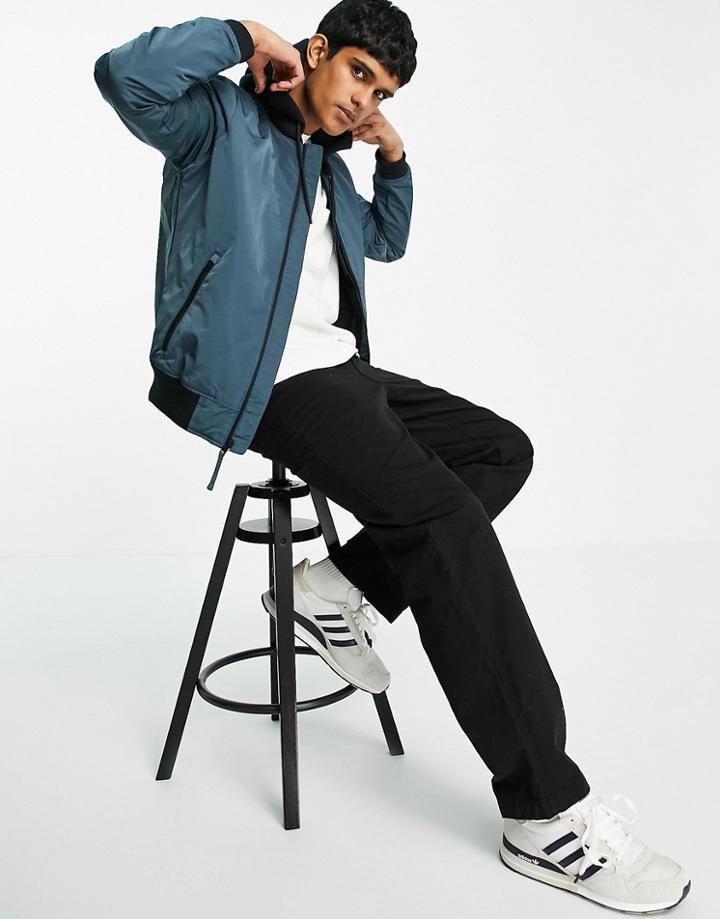 Hollister Lightweight Nylon Sweat Hood Bomber Jacket In Navy