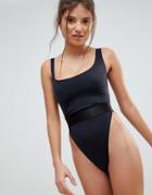 Asos Fuller Bust High Leg Elastic Waist Swimsuit Dd-g - Black