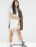 Milk It Vintage T-shirt Dress With Lace Panel - Off White