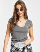 Free People Notch Neck Tee In Gray Heather