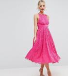 Asos Petite Salon Lace Halter Pinny Midi Prom Dress - Multi