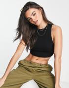 Asos Design Ribbed Racer Crop Top With Seam Detail In Black