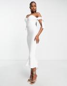 Rare London Off Shoulder Bandage Midi Dress In White