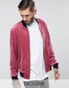Reclaimed Vintage Velvet Bomber Jacket - Pink