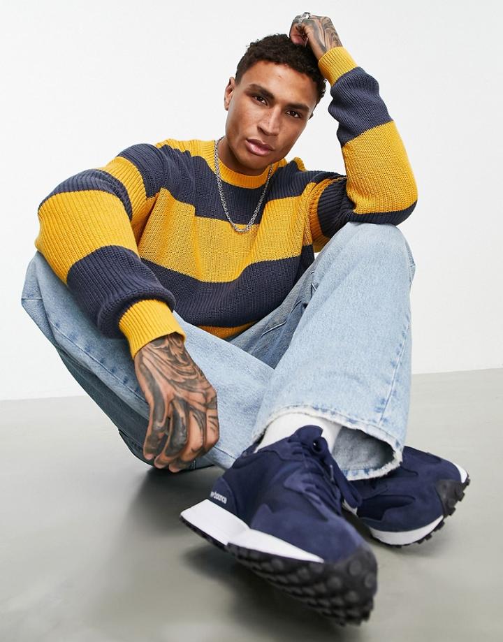 Asos Design Knitted Oversized Sweater With Color Blocking Stripes-multi