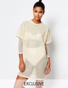 Story Of Lola Sheer Mesh T-shirt Dress With Lace Up Back - Nude