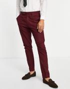 Asos Design Skinny Linen Suit Pants In Burgundy-red