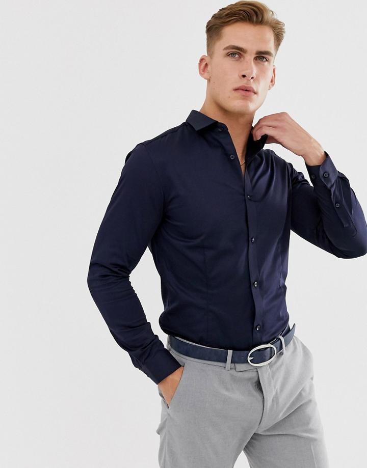 Jack & Jones Premium Slim Fit Stretch Smart Shirt In Navy