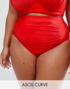 Asos Curve Drape Front Supportive Bikini Bottom - Red