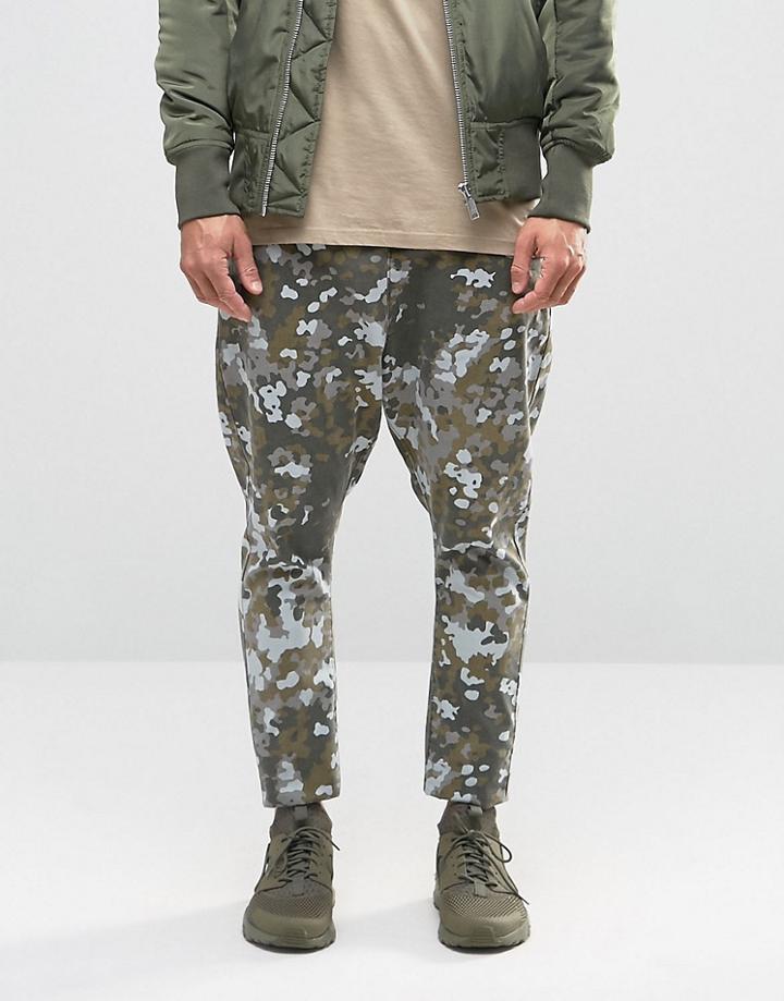 Asos Washed Camo Drop Crotch Chinos In Khaki - Green