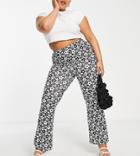Yours Flare Pants In Black Mono Retro Floral
