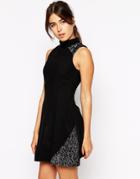 Hedonia Mindy High Neck Skater Dress - Black