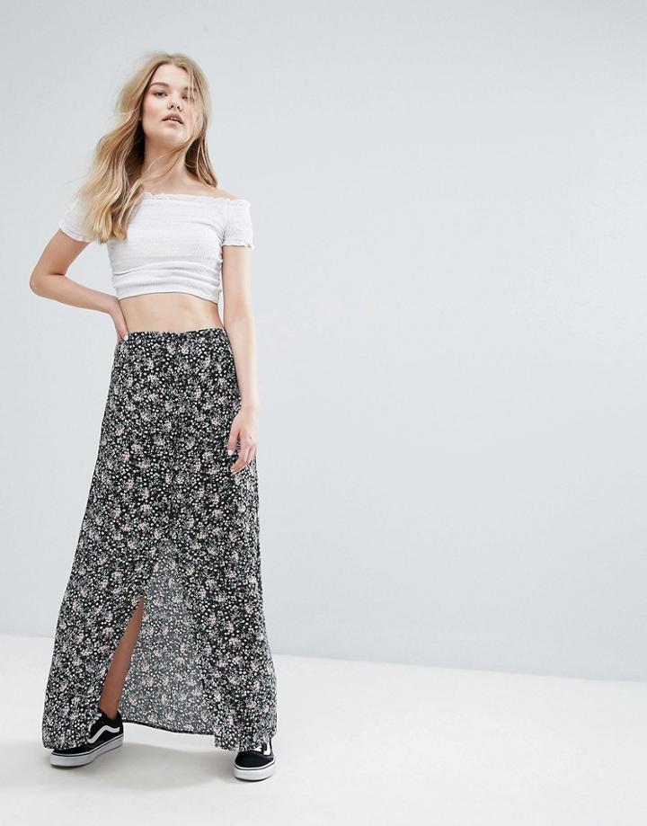 New Look Botton Front Maxi Skirt - Black