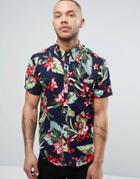Another Influence Bright Palm Shirt - Navy