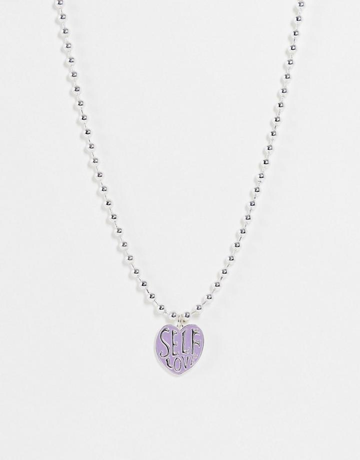 Monki Self Love Heart Necklace In Silver