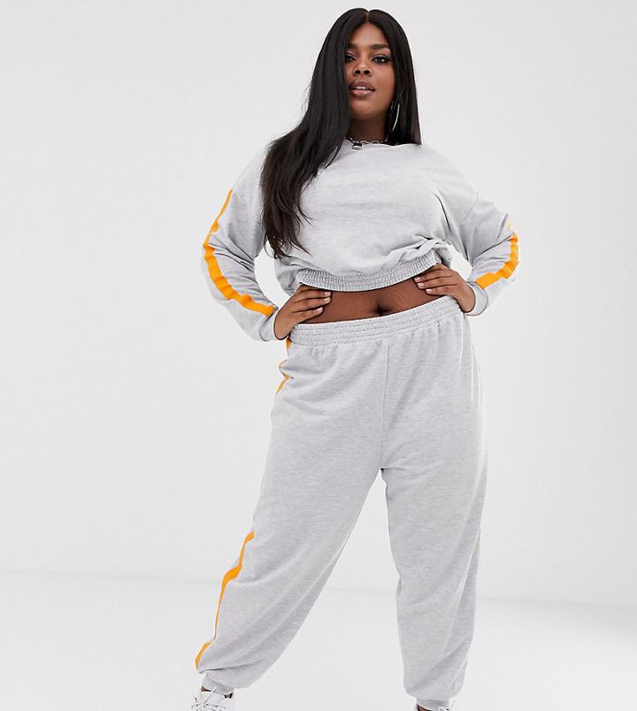Asos Design Curve Lounge Neon Stripe Cropped Sweat & Jogger Set - Gray