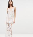 Club L Cami Strap Floral Sequin Fishtail Backless Maxi Dress - Cream